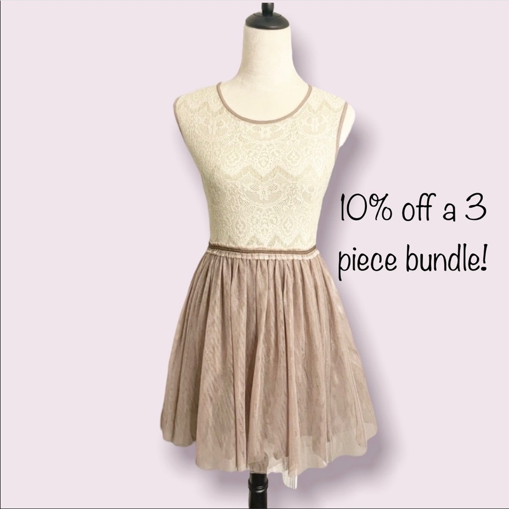 Bridgerton Inspired Vintage Ivory lace dress with mauve tulle skirt